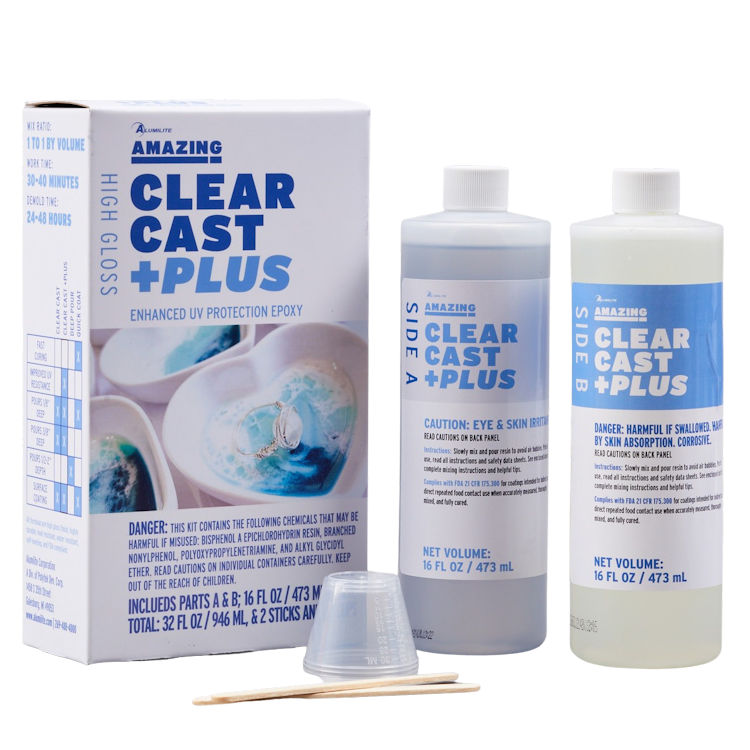 Alumilite Amazing Clear Cast Plus [8 oz A + 8 oz B (16 Ounces) 2 Part Kit]  UV Resistant Plastic Coating & Casting Epoxy Resin for Countertops, Cups